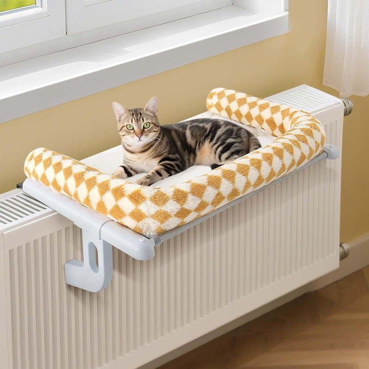 GUUSII HOME Șezlong încălzitor Pisici Șezlong pentru pisici Balcon Pat pentru pisici Pentru marginea patului Șezlong suspendat cu încălzire Pat suspendat Hamac Radiator Pisici Șezlong încălzitor Pisici 61,5 * 38cm Capacitate 18Kg (Alb, L)