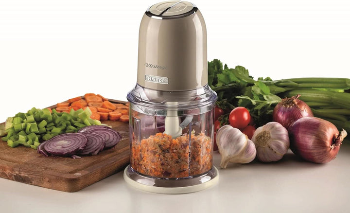 Ariete Vintage 438, Retro Elektrischer Gemüse- Und Ice-Crusher Mit 2 Geschwindigkeitsstufen, 4 Edelstahlklingen, Rutschfesten Standüßen, 600 Ml Fassungsvermögen, 400W, Beige Mama si Copilul Naty Shop