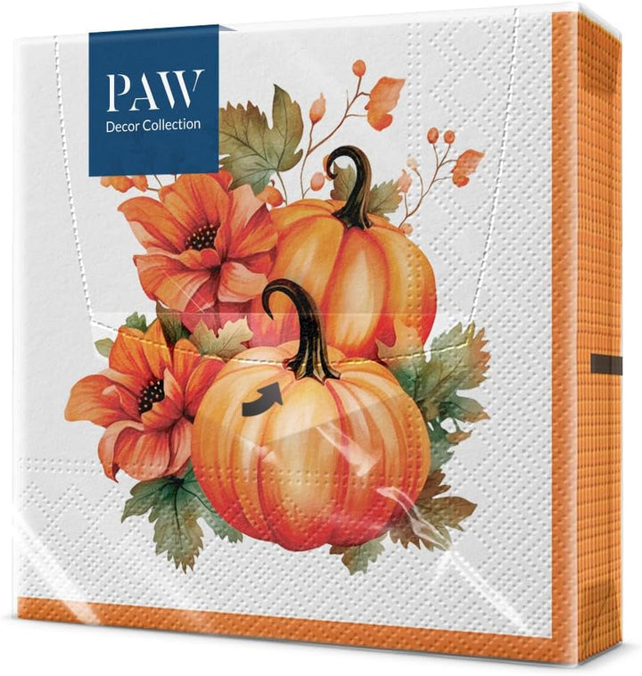 PAW - Șervețele 3 straturi (33 X 33 Cm) I 20 bucăți I Perfect pentru zile de naștere, petreceri, întâlniri I Decorațiuni de toamnă pentru masă I Șervețele de hârtie colorate - frunze de toamnă de umbrelă I Frunze de umbrelă