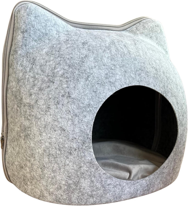 EL ÁTICO PETS Peșteră pentru pisici din fetru. Pat pentru pisici. Pat de odihnă. Pat pentru pisici. Peșteră și pernă pentru pisici incluse. Căsuță pentru pisici. Peșteră de relaxare pentru pisici. Iglu pentru pisici. Căsuță pentru pisici (Gri, Mare)