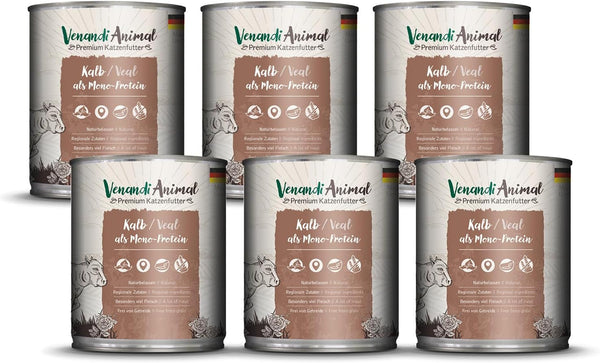 Venandi Animal - Hrană umedă premium pentru pisici - Vițel ca monoproteină 6-pack (6 X 800 G), fără cereale, monoproteină