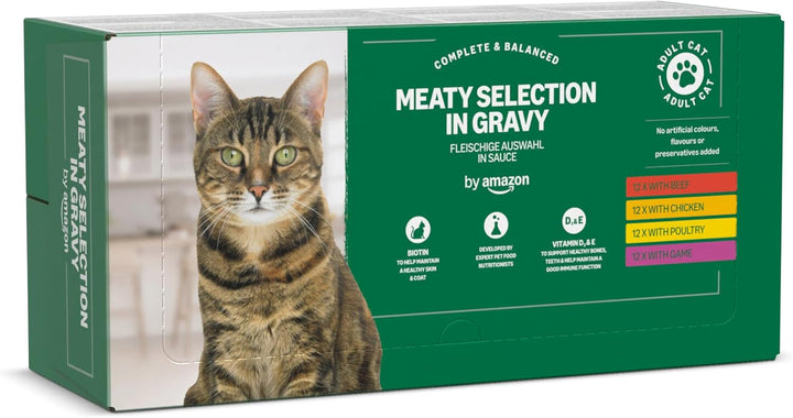 By Amazon Hrană pentru pisici, umedă, pentru pisici adulte, Meat Choice in Sauce, 4.8Kg (48 pachete cu 100G)