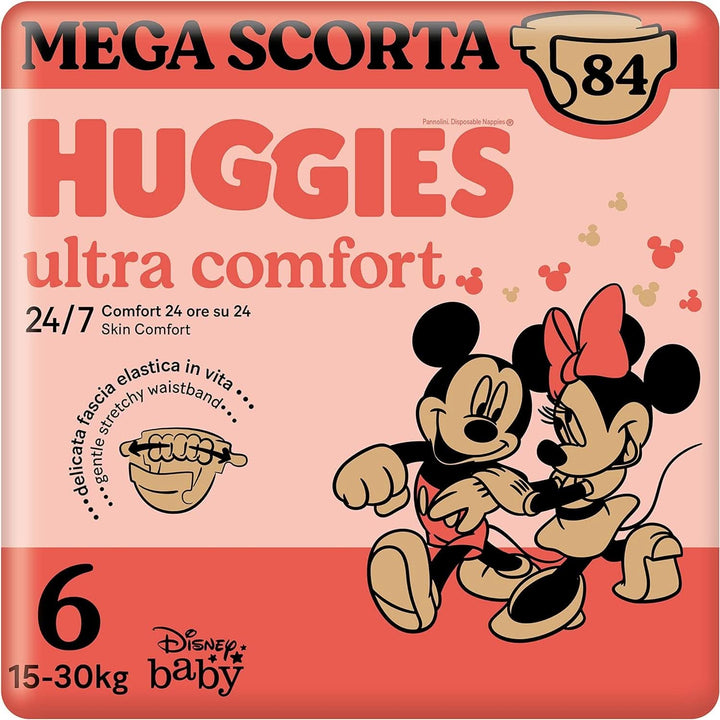 Huggies Ultra Comfort, scutece mărimea 4 (7-18 kg), design Disney, pachet de depozitare Mama si Copilul Naty Shop 6 (16-30 Kg)(84 scutece)