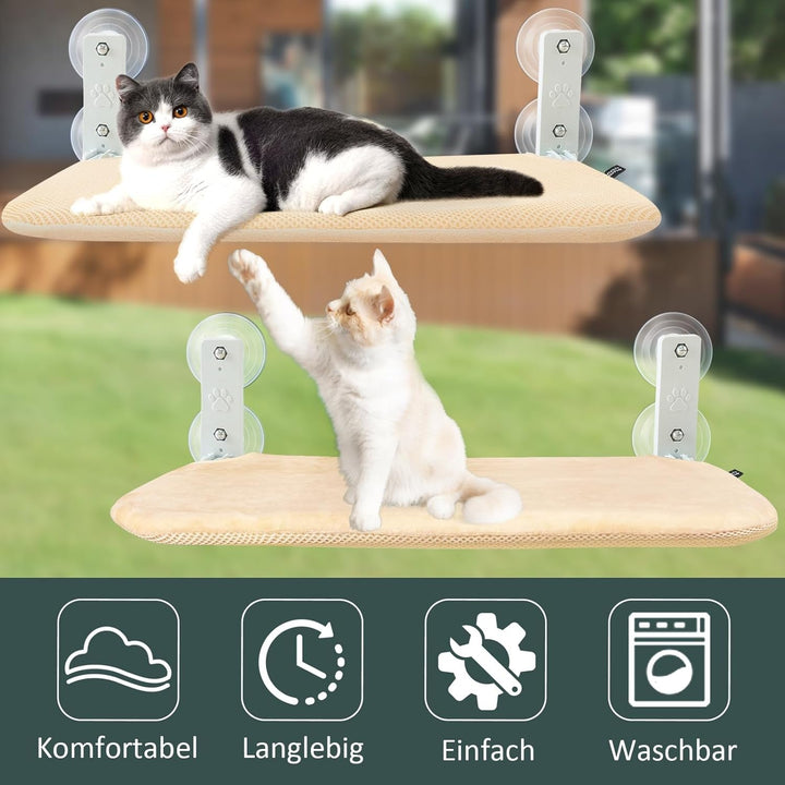 GUUSII HOME Șezlong pentru pisici, hamac, scaune pentru fereastră, pat pentru pisici, hamac pliabil pentru pisici, hamac pentru fereastră, șezlong pentru pisici, pat agățat pentru pisici cu ventuze puternice (bej, L)