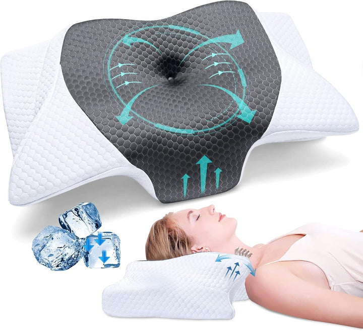 SAHEYER pernă pentru gât, pernă din spumă de memorie pernă laterală pentru dormit Pernă ergonomică ortopedică pentru susținerea gâtului Îmbunătățirea calității somnului Pernă pentru gât, 60 X 35,5 X 10/13CM Pernă de dormit cu față de pernă Perne ortopedice cervicale Naty Shop Alb + gri gheață 60 X 35,5 X 10/13Cm