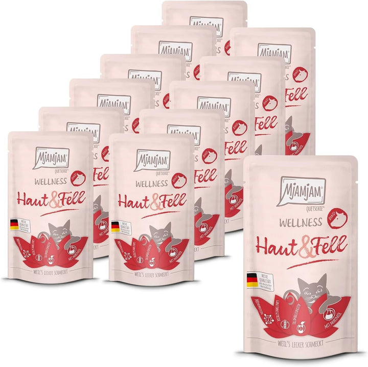 Mjamjam - Hrană umedă premium pentru pisici - Wellness Wellbeing Pack Beef, 12Pack (12 X 125G), fără cereale cu extra carne