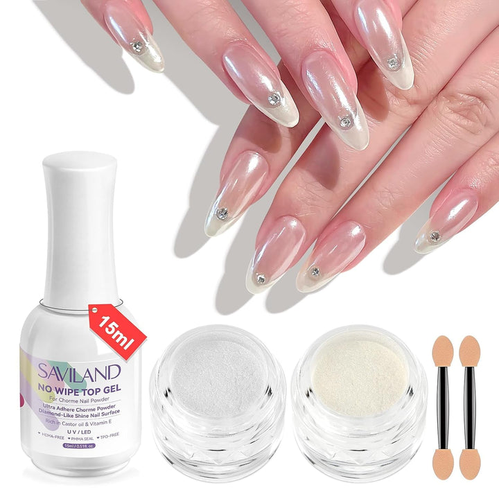 Set pudră unghii Saviland Chrome – Pudră unghii Chrome Laser roz efect oglindă Nail Art cu laser, sclipici pentru unghii manichiură pudră decorativă cu bețișoare de burete, pudră sclipici pentru unghii salon de unghii