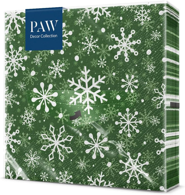 PAW - Șervețele 3 straturi (33 X 33 Cm) I 20 bucăți I Șervețele de hârtie colorate perfecte pentru masa de Crăciun I Șervețele - Crăciun, iarnă, stele, zăpadă, oameni de zăpadă I Familia Snowy
