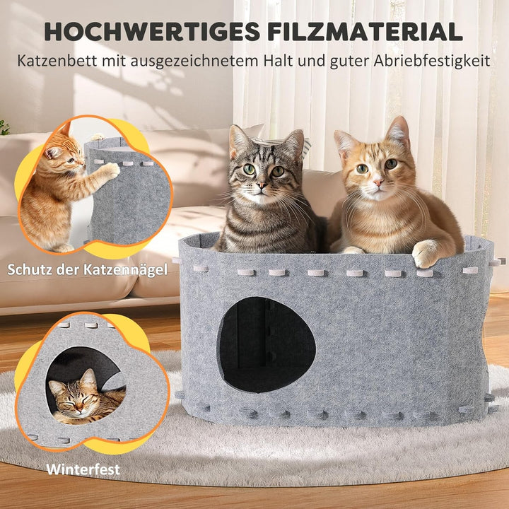 Peșteră pentru pisici din fetru, pat pentru pisici, casă pentru pisici cu 2 straturi pentru pisici Four Seasons, casă durabilă pentru pisici de interior pentru pisici mari, rezistentă la iarnă, 58A x 33L x 30Îcm, gri