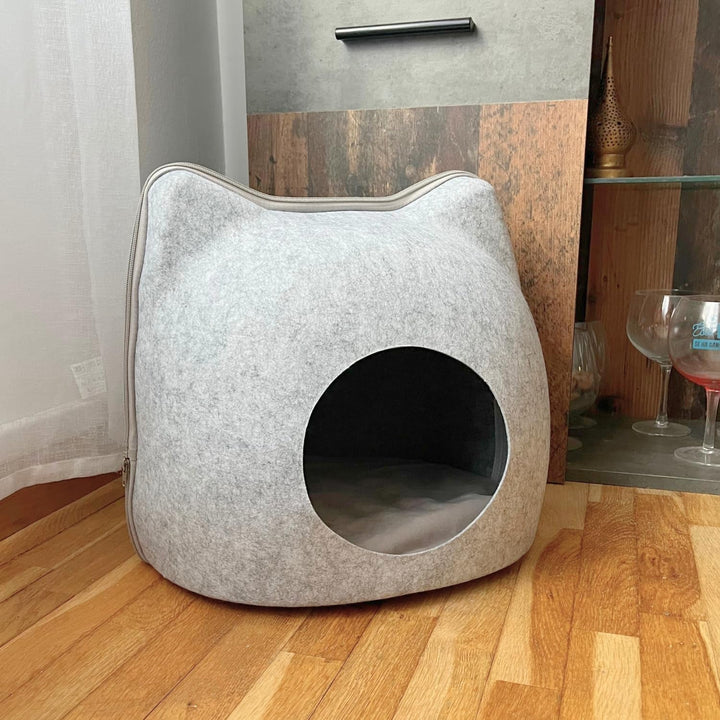 EL ÁTICO PETS Peșteră pentru pisici din fetru. Pat pentru pisici. Pat de odihnă. Pat pentru pisici. Peșteră și pernă pentru pisici incluse. Căsuță pentru pisici. Peșteră de relaxare pentru pisici. Iglu pentru pisici. Căsuță pentru pisici (Gri, Mare)