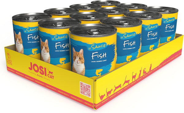 Josicat Fish in Sauce (12 X 415 G) | Adult | Hrană umedă premium pentru pisici adulte | Somon în sos | Vitamina D3 & E | Powered by JOSERA | Hrană umedă pentru pisici | Hrană completă | 12-Pack