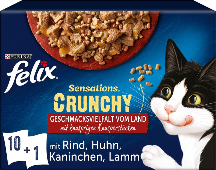 FELIX Sensations Hrană umedă pentru pisici Crunchy în jeleu, amestec de varietăți, pachet de 6 (6 X 10 pungi a 85G)