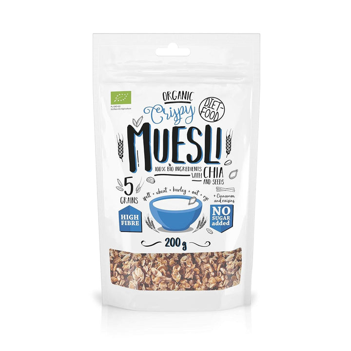 DIET-FOOD Keto Granola Mit Himbeere Low Carb Und Fettarm Glutenfreies Granola Frühstücksmüsli Non-Gmo Snack Ohne Zuckerzusatz 200G 1Er Pack Cereale Naty Shop 200 G (1Er Pack) Bio Muesli Crunch With Chia