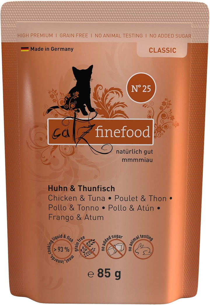 Catz Finefood N° 25 Chicken & Tuna Deli Hrană umedă pentru pisici, rafinată cu dovleac și măceșe, pungă de 16 X 85G