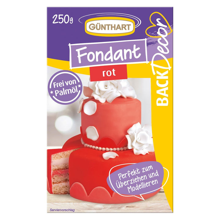 Günthart BackDecor 250 fondant verde, 100% vegan, fără ulei de palmier, rezistent la rupere pentru a acoperi prăjituri și produse de patiserie, potrivit pentru modelare, 1 pachet (1 x 250 g) Pasta de zahar Naty Shop 250 G (1 pachet) Roșu