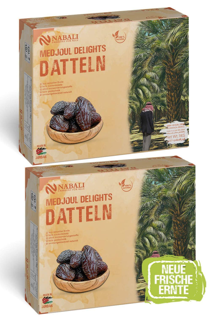 NABALI FAIRKOST 2KG Medjool - Curmale Medjoul Delight Calitate I 100% natural aromat proaspăt și vegan I Curmale Medjool fără conservanți dulci ca mierea și caramelizate (2KG) Produse deshidratate Naty Shop 2 kg (1 pachet)