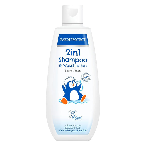 PAEDIPROTECT 2in1 șampon și loțiune de spălare pentru bebeluși și copii 200 ml, curățare delicată și păr fără parfum și microplastice, gelul de duș hidratează pielea uscată și sensibilă, de asemenea pentru adulți Copii - Baie si Skincare Naty Shop Alb 200 Ml (1 pachet)