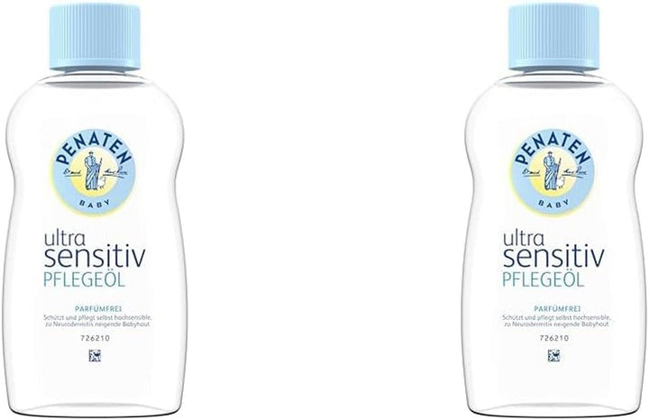 PENATEN Ultra Sensitive Care Cream Face & Body (100ml) cremă de față și de corp pentru bebeluși fără parfum, cremă hidratantă protectoare și hrănitoare pentru pielea foarte sensibilă a bebelușilor predispuși la neurodermatită Copii - Baie si Skincare Naty Shop 200 Ml (pachet de 2) Ulei de îngrijire ultra-sensibil