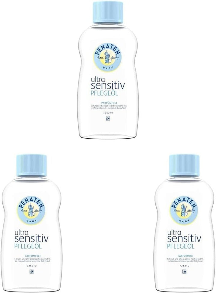PENATEN Ultra Sensitive Care Cream Face & Body (100ml) cremă de față și de corp pentru bebeluși fără parfum, cremă hidratantă protectoare și hrănitoare pentru pielea foarte sensibilă a bebelușilor predispuși la neurodermatită Copii - Baie si Skincare Naty Shop 200 ml (pachet de 3) Ulei de îngrijire ultra-sensibil