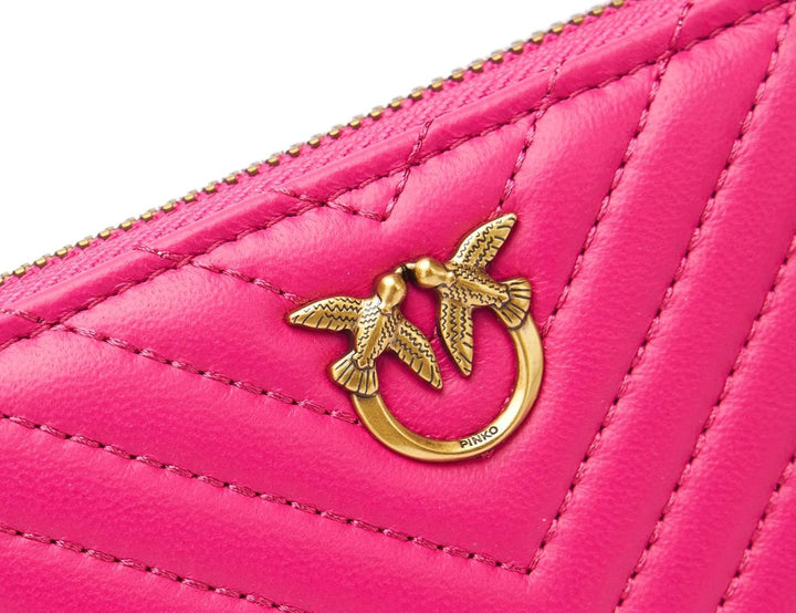 Pinko Women's Taylor Zip Around Sheep Nappa Chevron Travel Accessories Wallet Portofel Femei Naty Shop