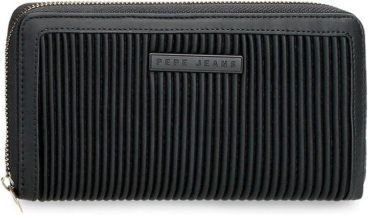 Portofel Pepe Jeans Aurora trei compartimente negru 17.5 x 9.5 x 2 cm piele artificială Portofel Femei Naty Shop Negru Servieta