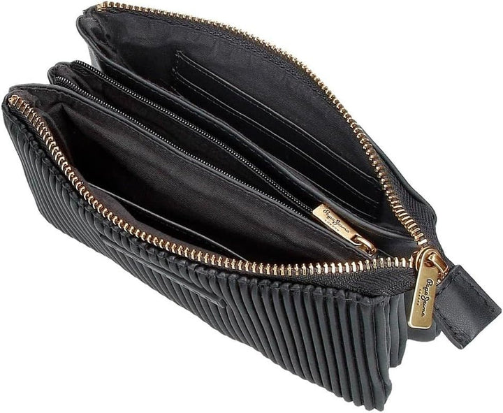 Portofel Pepe Jeans Aurora trei compartimente negru 17.5 x 9.5 x 2 cm piele artificială Portofel Femei Naty Shop