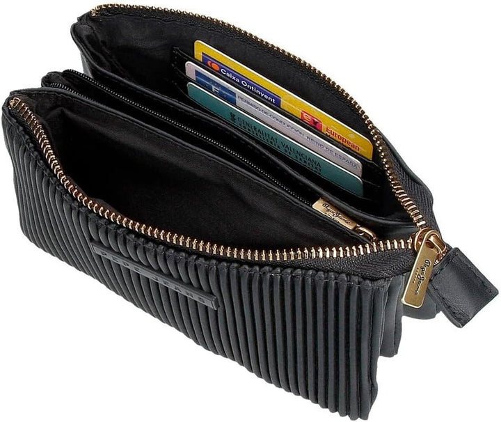 Portofel Pepe Jeans Aurora trei compartimente negru 17.5 x 9.5 x 2 cm piele artificială Portofel Femei Naty Shop