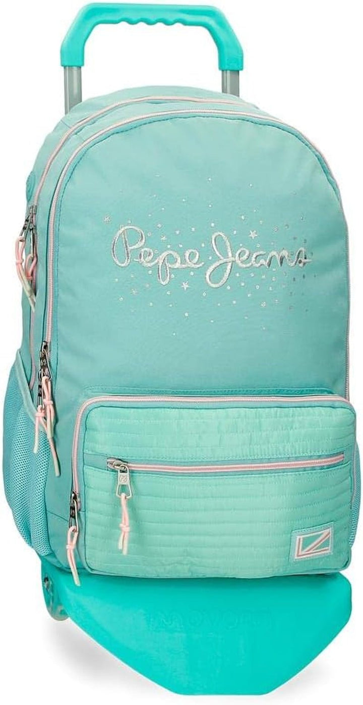 Rucsac Pepe Jeans Jane pentru laptop, compartiment dublu, 15.6 inch, albastru, 31 x 44 x 17.5 cm, poliester, 20.46 l Rucsacuri si ghiozdane premium Naty Shop Rucksack + Trolley