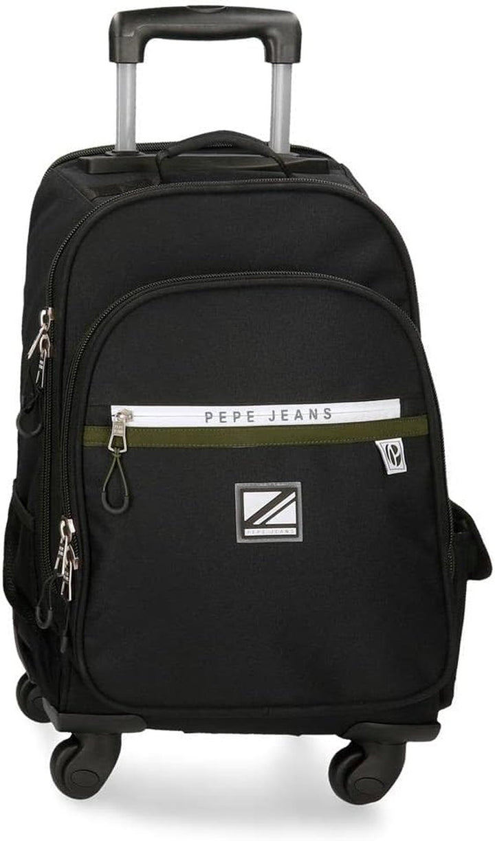 Rucsac Pepe Jeans Luca pentru laptop, compartiment dublu cu troler, 15.6 inch, negru, 31 x 44 x 15 cm, poliester 23.87 l, negru , Rucsac pentru laptop cu compartiment dublu și troler Bagaje și echipament de călătorie Naty Shop Rucsac cu 4 roți