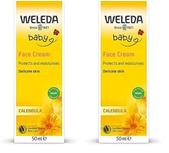 WELEDA Organic Baby Calendula Face Cream - Cremă hidratantă cosmetică naturală cu ulei de migdale și ceară de albine pentru îngrijirea pielii uscate. Cremă naturală de îngrijire facială pentru bebeluși și copii (1x 50ml) Copii - Baie si Skincare Naty Shop Cremă de față 50 Ml (pachet de 2)